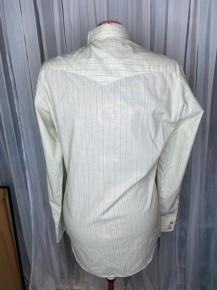 wrangler western shirt striped gray tan pearl snaps - Picture 4 of 7